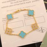 V C & A Magic Alhambra Bracelet Diamond & Tifffany Blue Onyx 5 Motifs